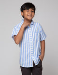 Aero Short Sleeve Shirt Stripe Linen Blue