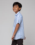 Aero Short Sleeve Shirt Stripe Linen Blue