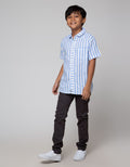 Aero Short Sleeve Shirt Stripe Linen Blue