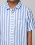 Aero Short Sleeve Shirt Stripe Linen Blue