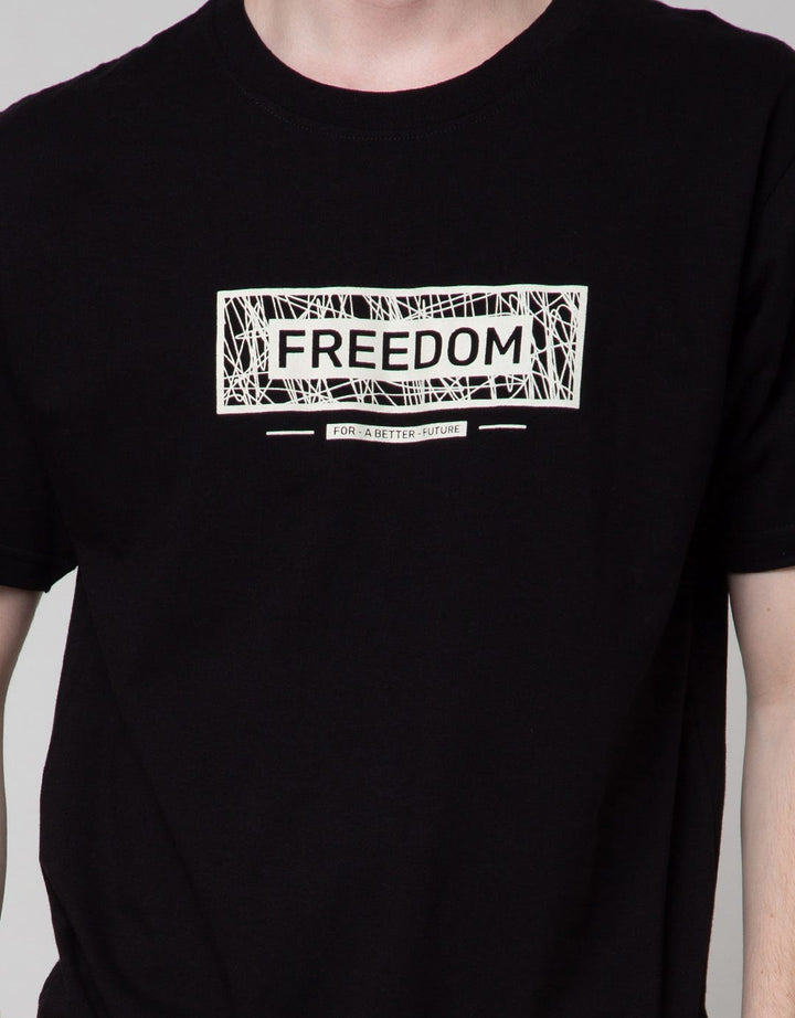 T Zone Short Sleeve T-Shirt Big Size Print Theme Wording - Freedom