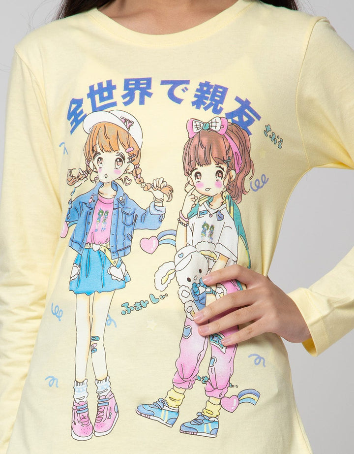 Aero Long Sleeve T-Shirt Print Anime Girl Braids
