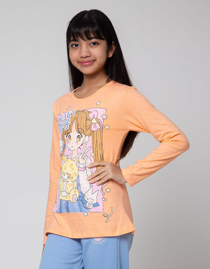 Aero Long Sleeve T-Shirt Print Anime Girl Bear