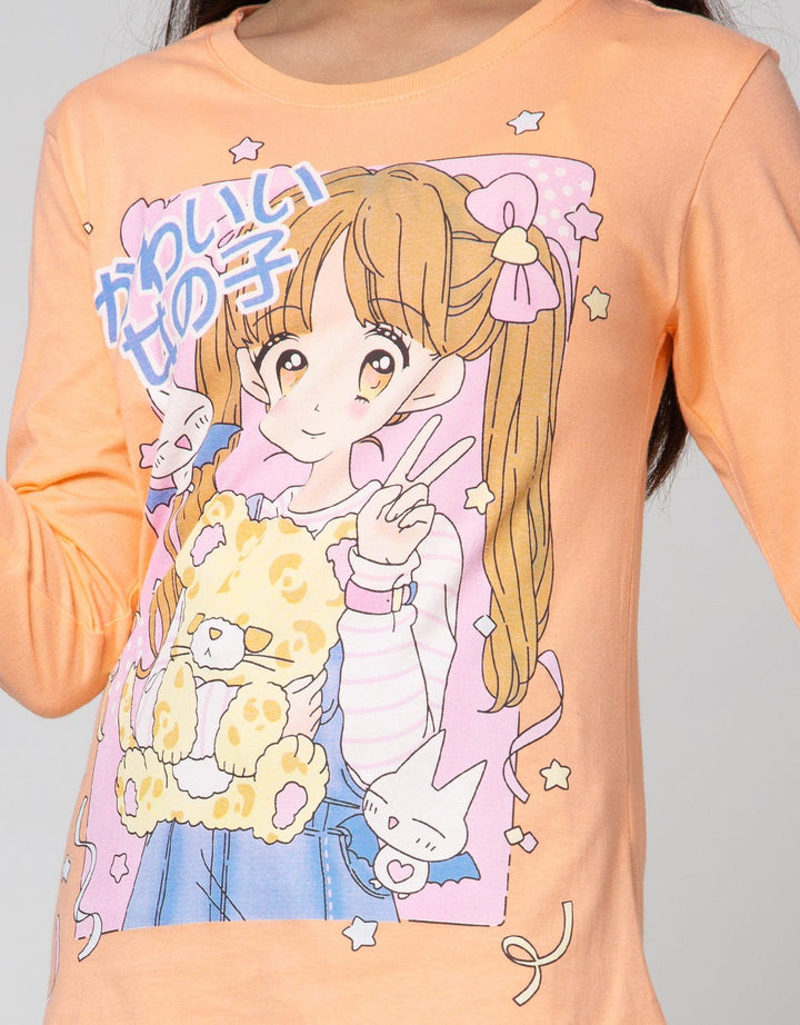 Aero Long Sleeve T-Shirt Print Anime Girl Bear
