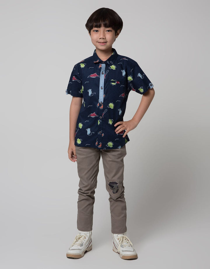 Little M Pants Woven Aplikasi Lutut Dan Kaki Stretch