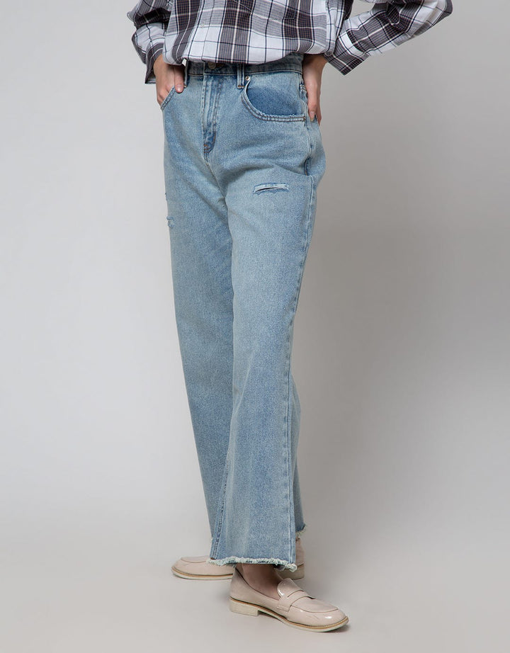 Details Denim Long Pants With Destroyed