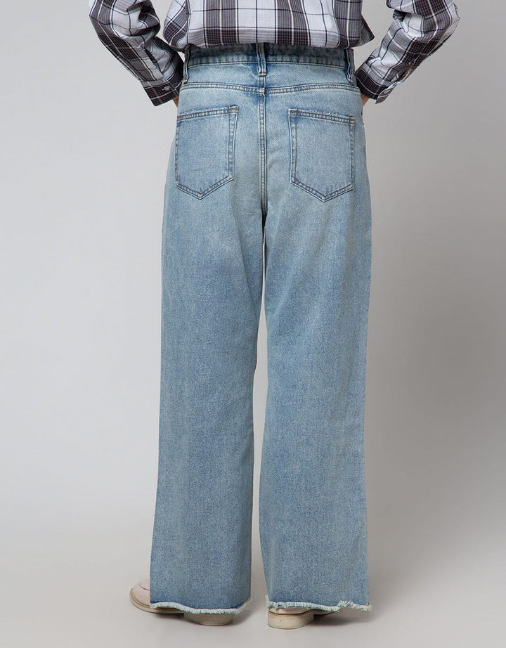 Details Denim Long Pants With Destroyed