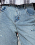 Details Denim Long Pants With Destroyed