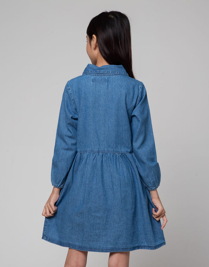 Aero Long Sleeve Midi Dress Cat Ear Embroidery Pockets