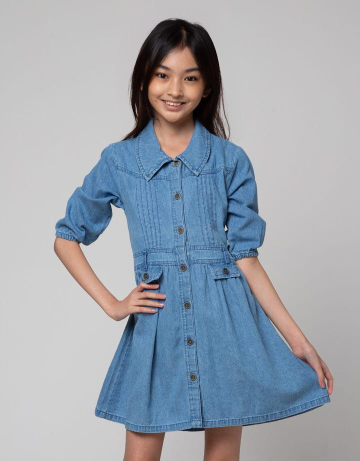 Aero Long Sleeve Midi Dress Denim Collar Opnasel Chest