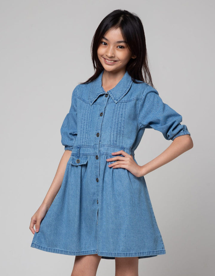Aero Long Sleeve Midi Dress Denim Collar Opnasel Chest