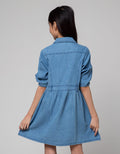 Aero Long Sleeve Midi Dress Denim Collar Opnasel Chest