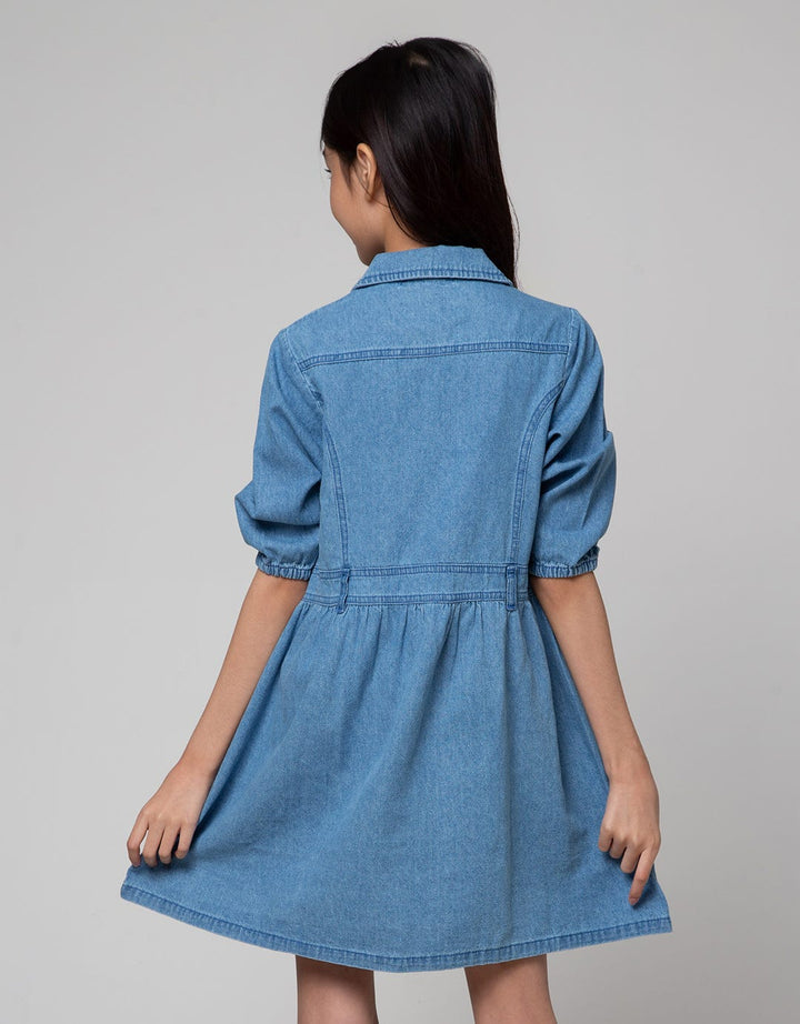 Aero Long Sleeve Midi Dress Denim Collar Opnasel Chest