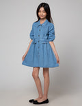Aero Long Sleeve Midi Dress Denim Collar Opnasel Chest