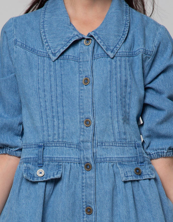 Aero Long Sleeve Midi Dress Denim Collar Opnasel Chest