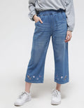 Aero Denim Long Pants Cat Ball Embroidery Culottes