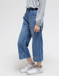 Aero Denim Long Pants Cat Ball Embroidery Culottes