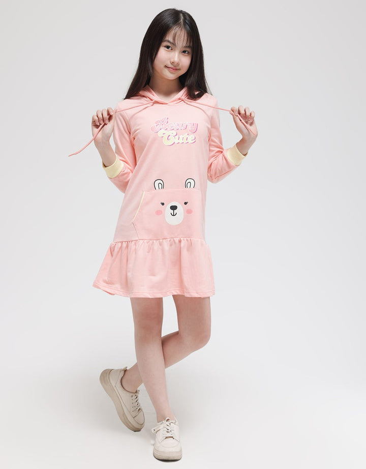 Aero Long Sleeve Midi Dress Kantong Pocket Animal Bear