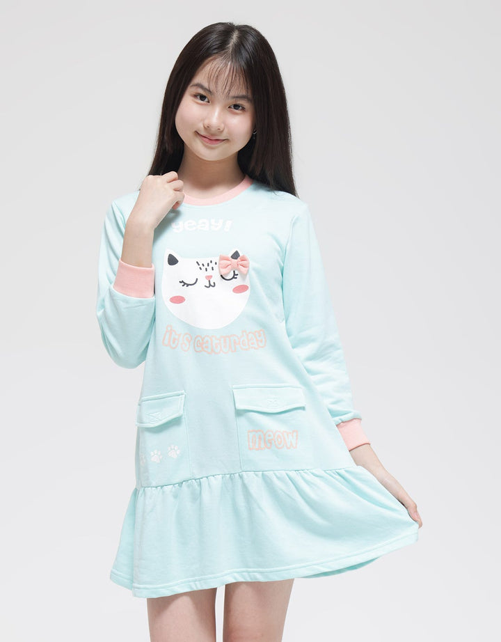 Aero Long Sleeve Midi Dress Pocket Animal Cat