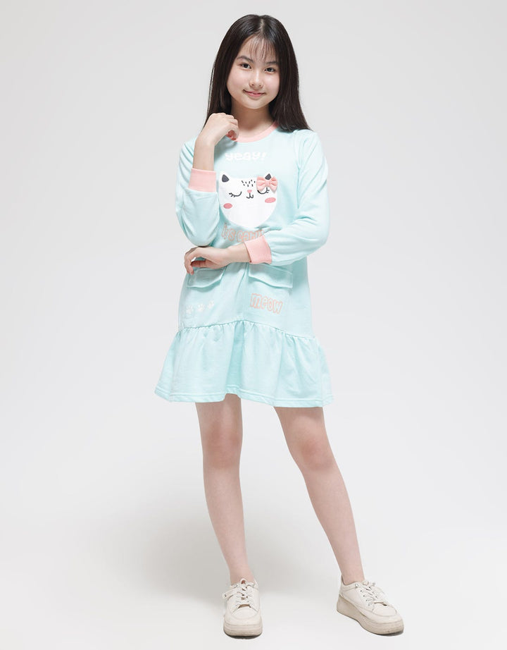 Aero Long Sleeve Midi Dress Pocket Animal Cat