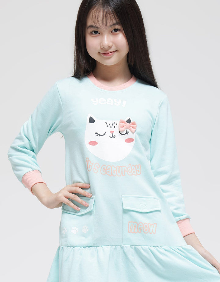 Aero Long Sleeve Midi Dress Pocket Animal Cat