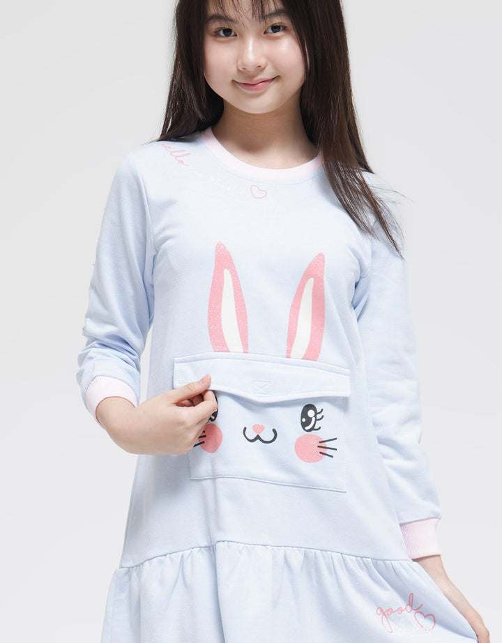 Aero Long Sleeve Midi Dress Pocket Animal Bunny