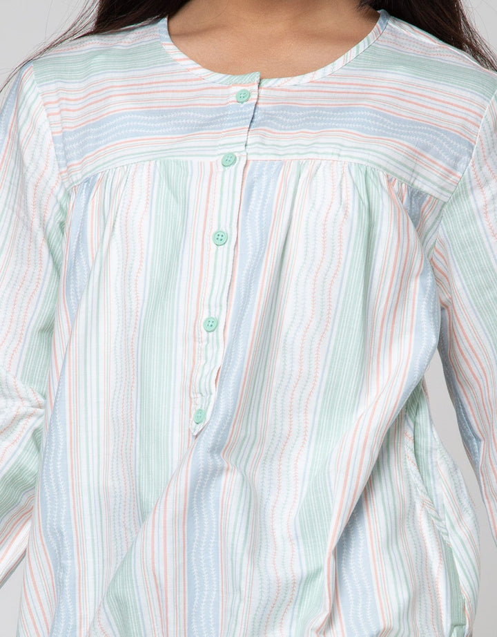 Nevada Long Sleeve Shirt Stripes Kerah Bulat