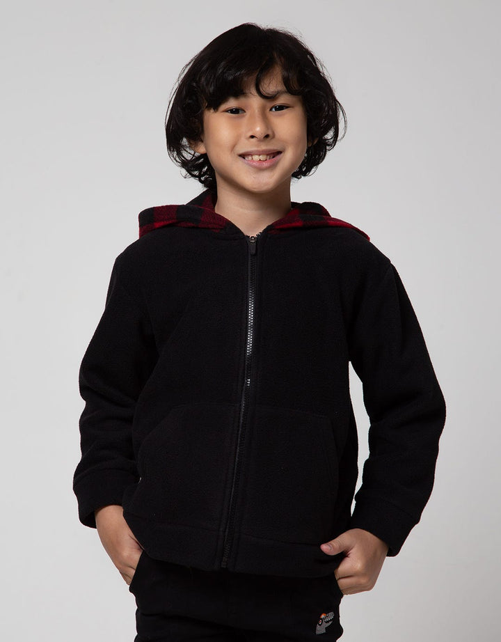 Little M Solid Checked Fleece Jacket