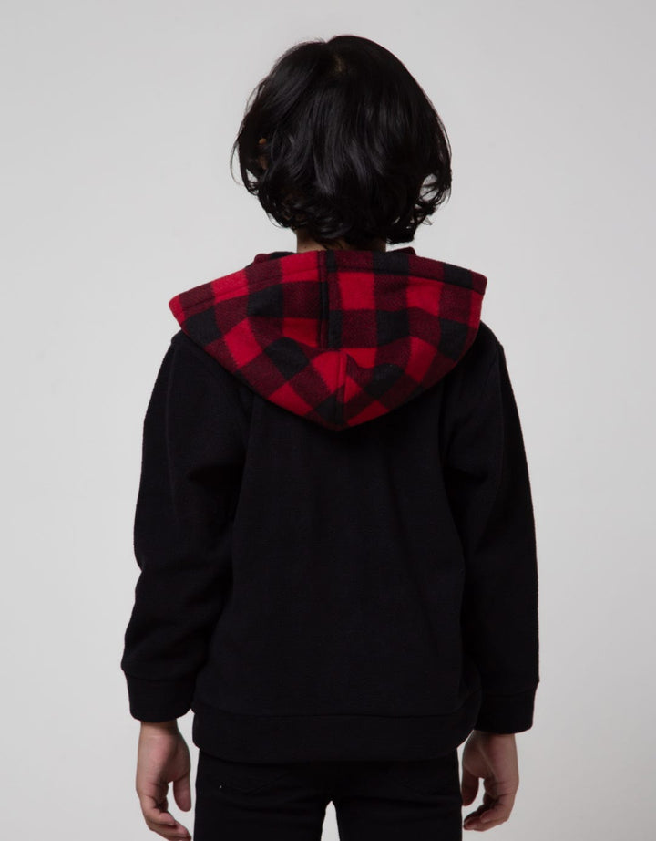 Little M Solid Checked Fleece Jacket