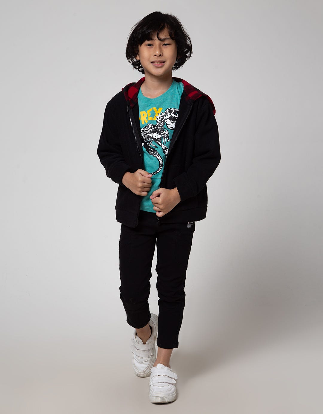 Little M Solid Checked Fleece Jacket