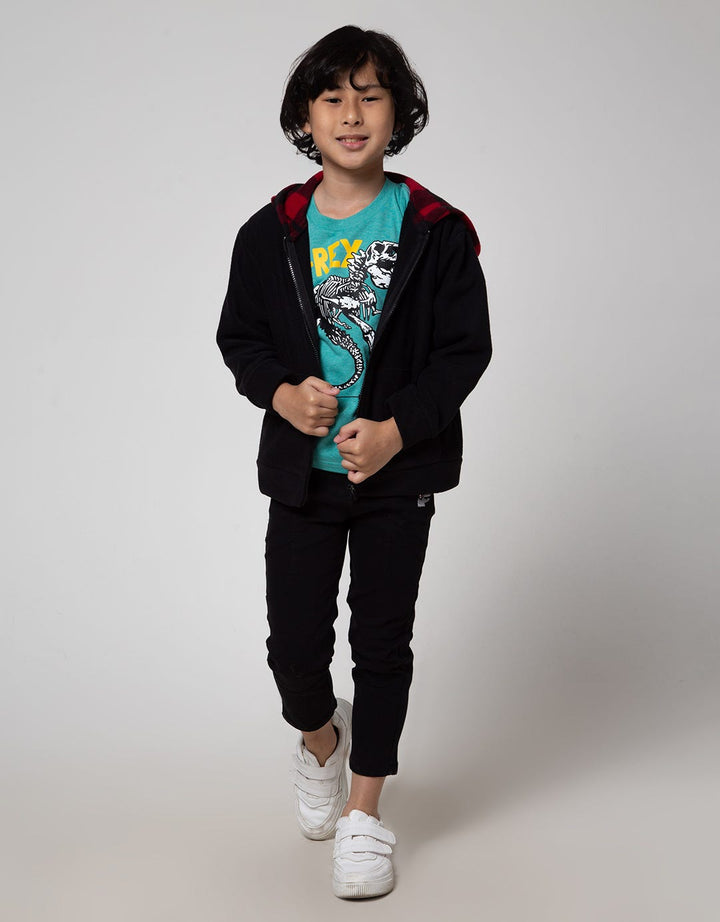 Little M Solid Checked Fleece Jacket