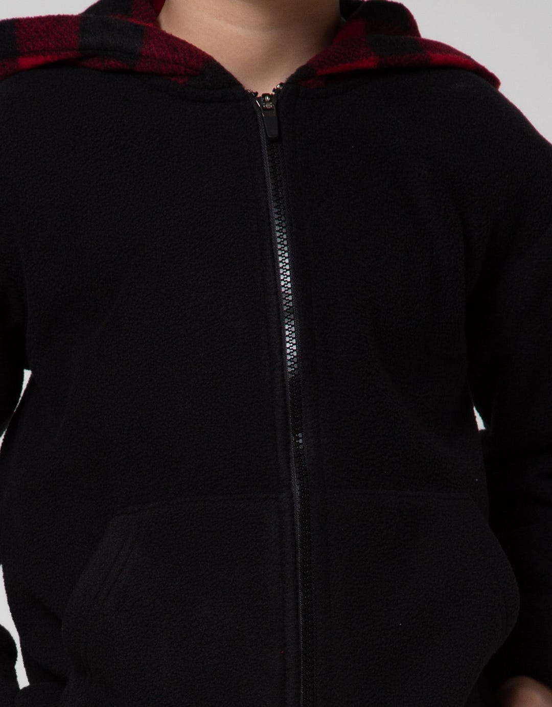 Little M Solid Checked Fleece Jacket
