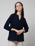 St. Yves Linen V Neck Blouse Wanita