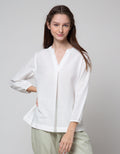 St. Yves Linen V Neck Blouse Wanita