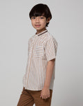 Little M Short Sleeve Kemeja Koko Casual Stripe Oxford Slub