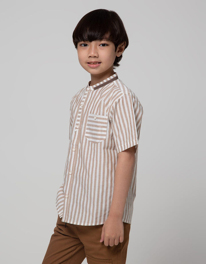 Little M Short Sleeve Kemeja Koko Casual Stripe Oxford Slub