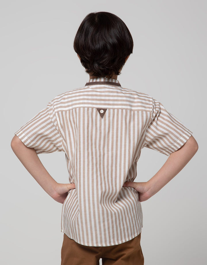 Little M Short Sleeve Kemeja Koko Casual Stripe Oxford Slub