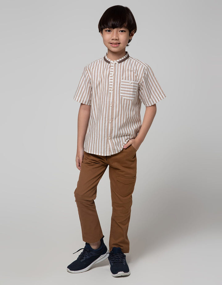 Little M Short Sleeve Kemeja Koko Casual Stripe Oxford Slub