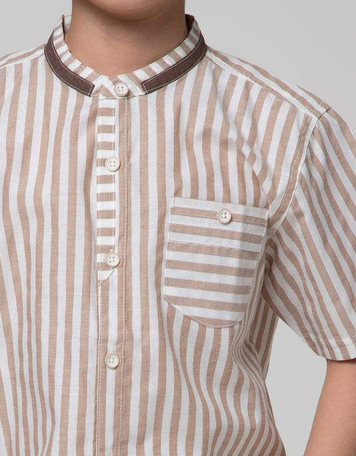 Little M Short Sleeve Kemeja Koko Casual Stripe Oxford Slub