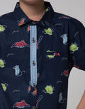 Little M Short Sleeve Shirt Print Dobby Dino