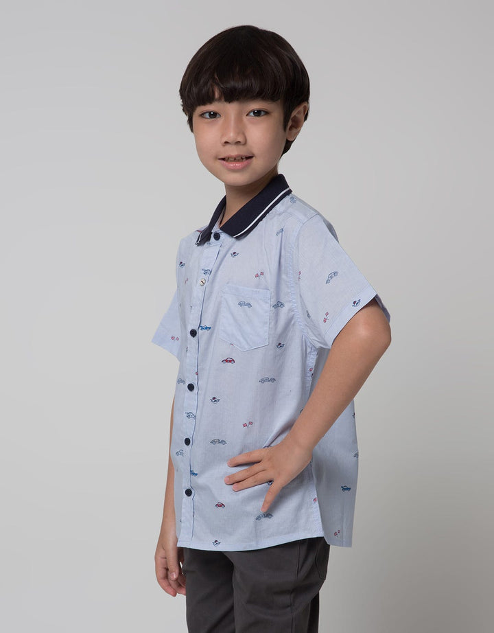 Little M Short Sleeve Shirt Print Car Slub