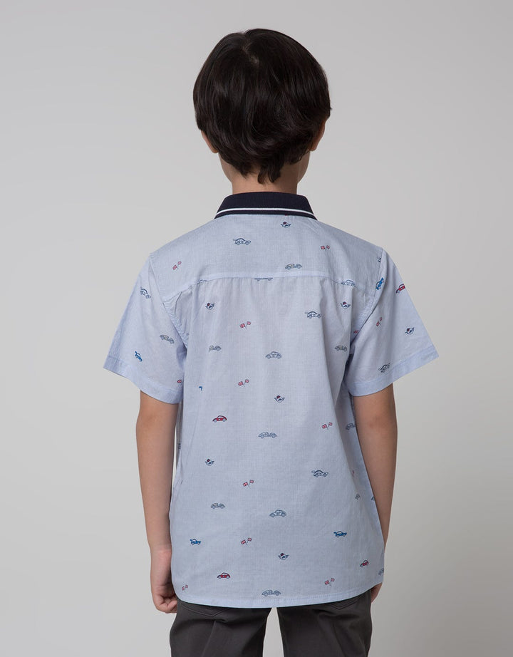 Little M Short Sleeve Shirt Print Car Slub