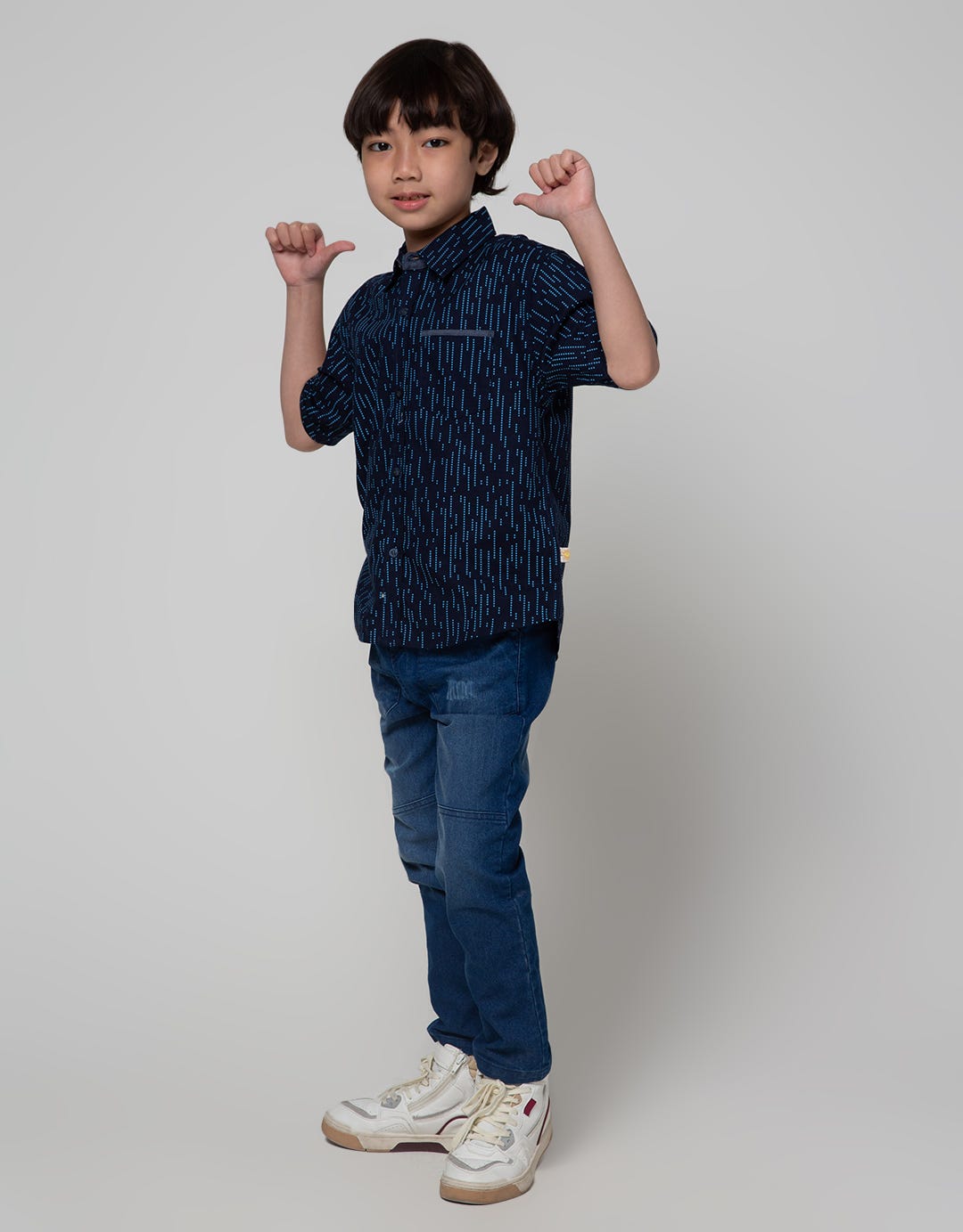 Little M Dot Texture Kemeja Anak Laki-laki