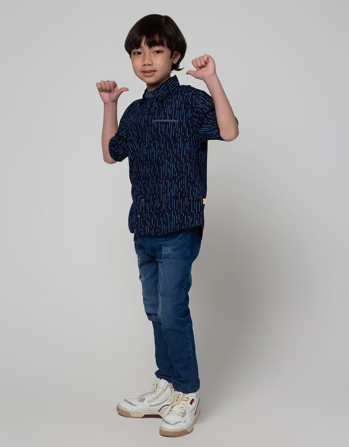 Little M Dot Texture Kemeja Anak Laki-laki