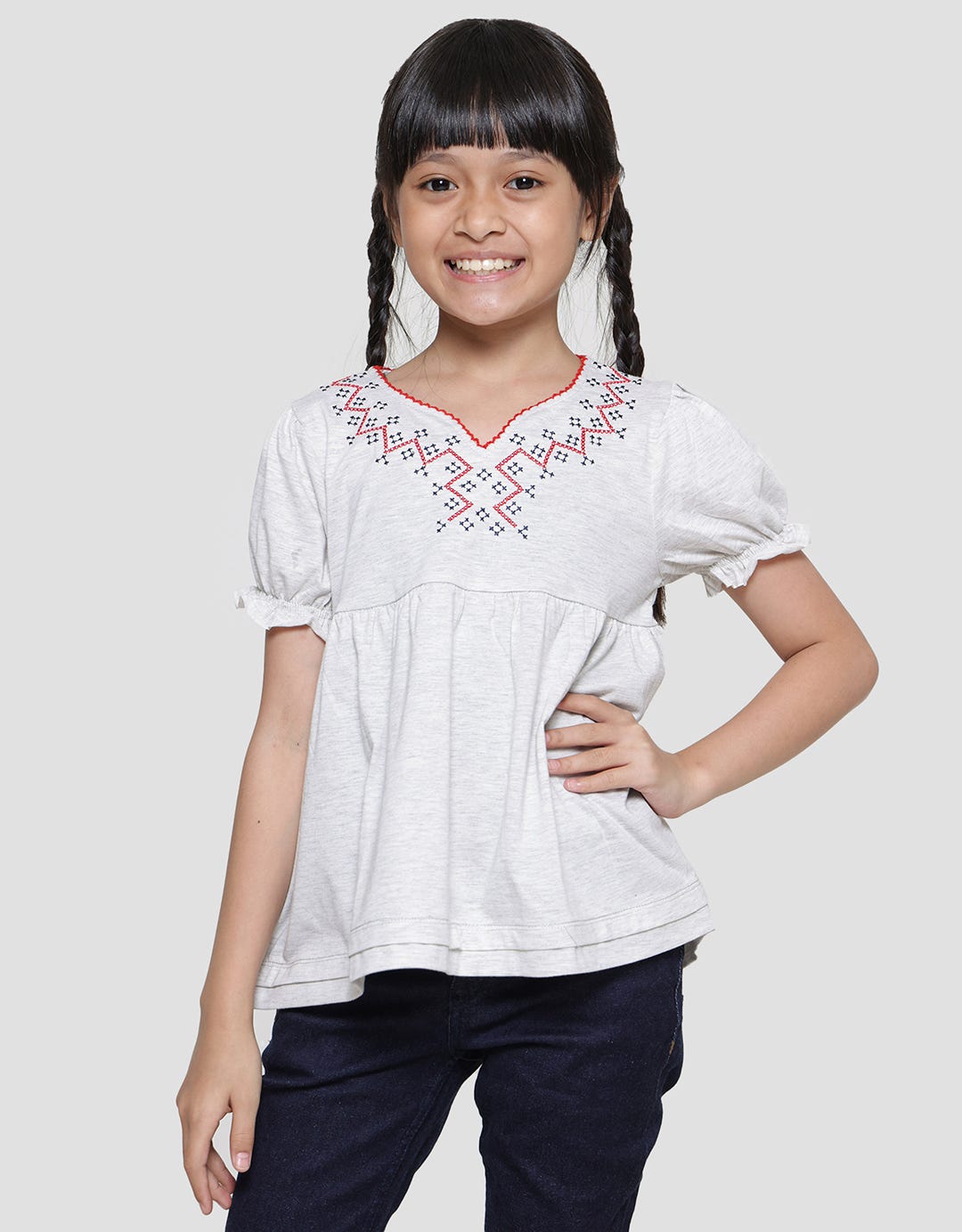 Cardinal Kids Girl V-neck Motif Blouse Anak Perempuan