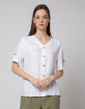 Connexion Short Sleeve Blouse Twill Vneck Turn Up Cuff