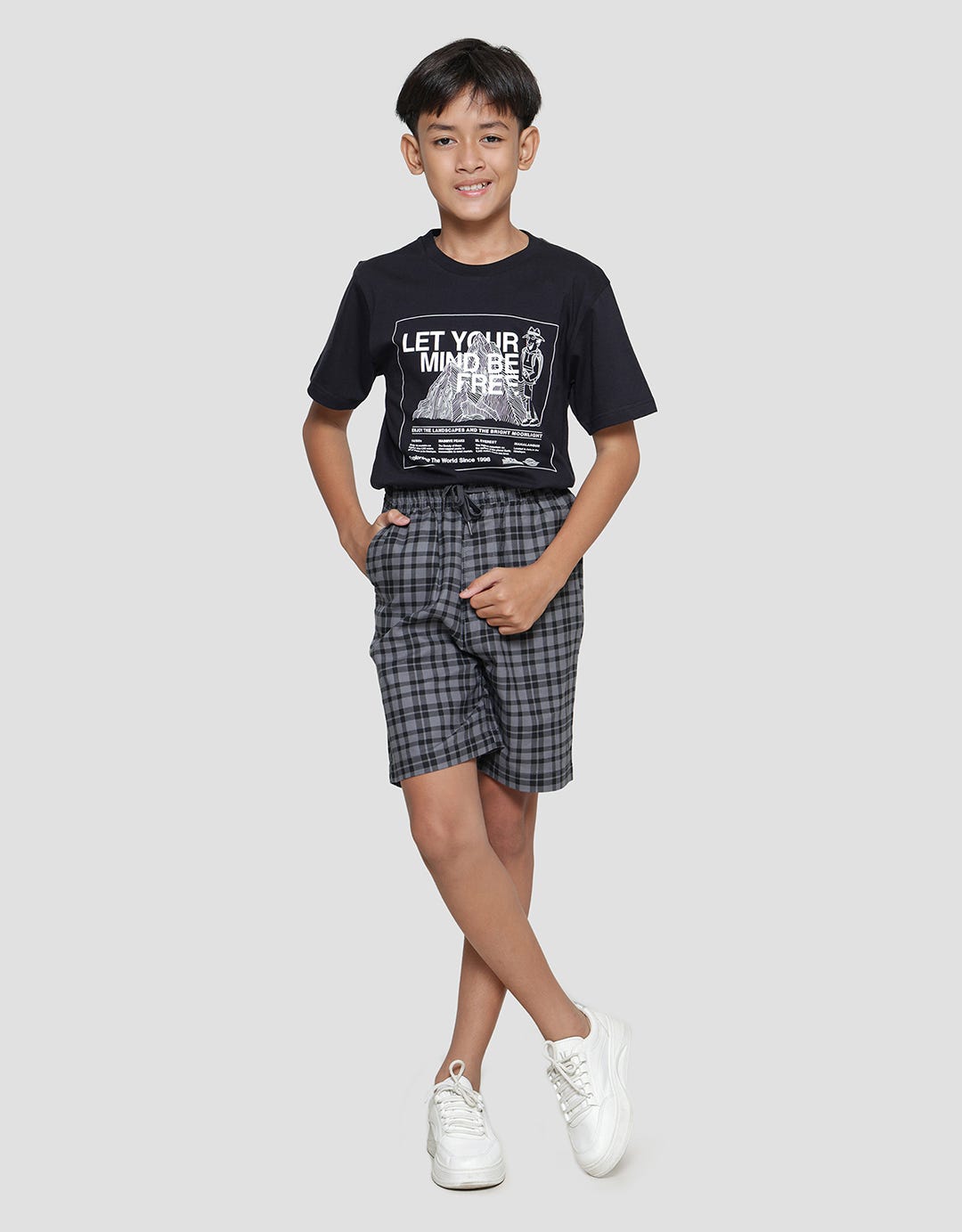 Nevada Relaxed Leno Check Loosefit Celana Pendek Anak Laki-laki