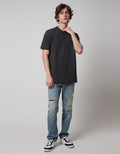 Cole Short Sleeve T-Shirt Henley With Pop Corn Look Solid