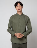 Cole Long Sleeve Shirt Woven Cotton Slub Mandarin Collar