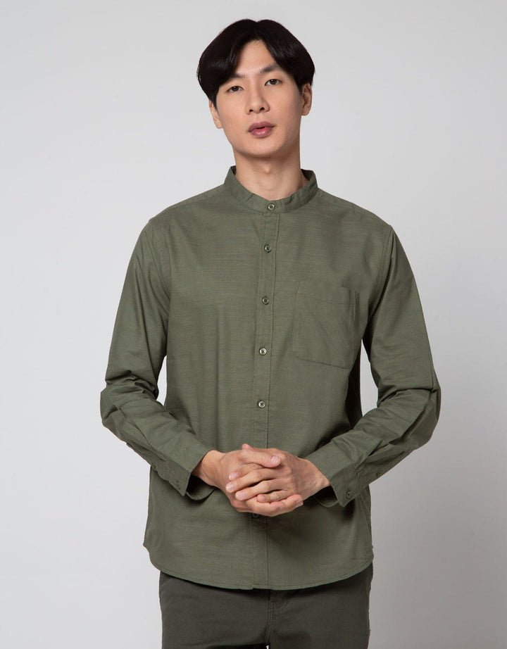 Cole Long Sleeve Shirt Woven Cotton Slub Mandarin Collar
